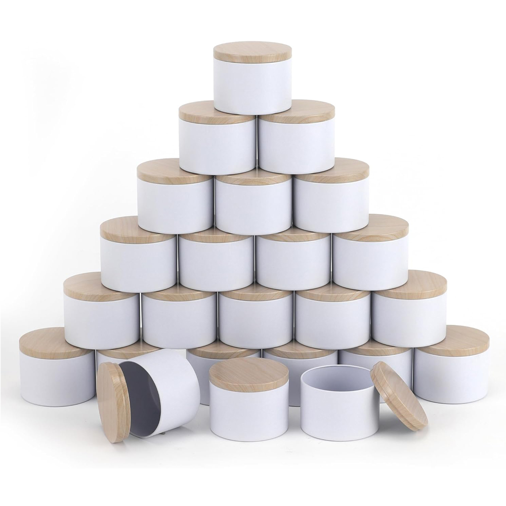 Candle Making Homewood - White Candle tins with Metal Wood-Grain
