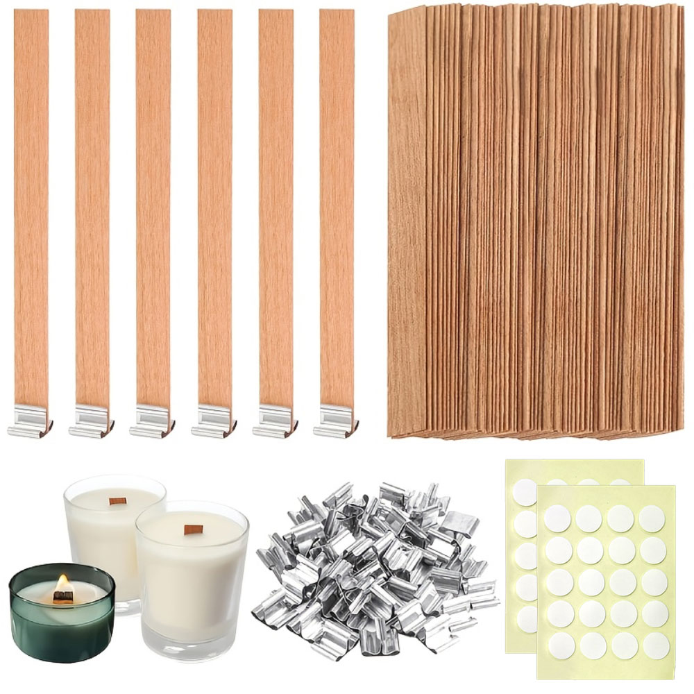 Candle Making Wicks - 100Pcs Wooden Wicks with Base Kit
