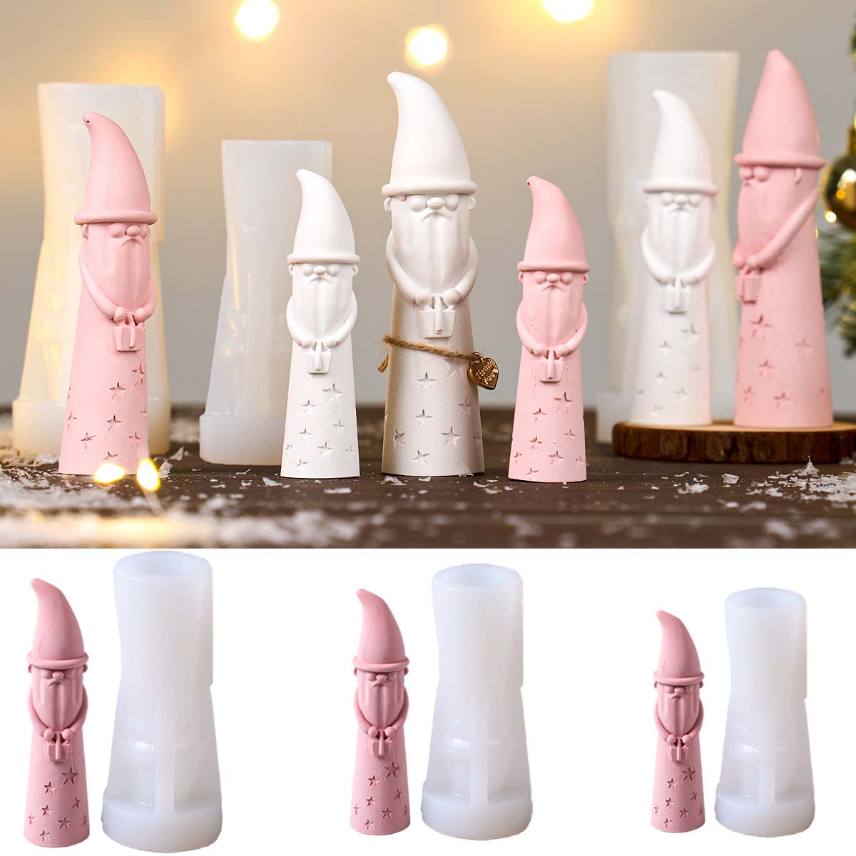 Xmas Candle Making - Christmas Ornament Gnome Silicone Mold Faceless