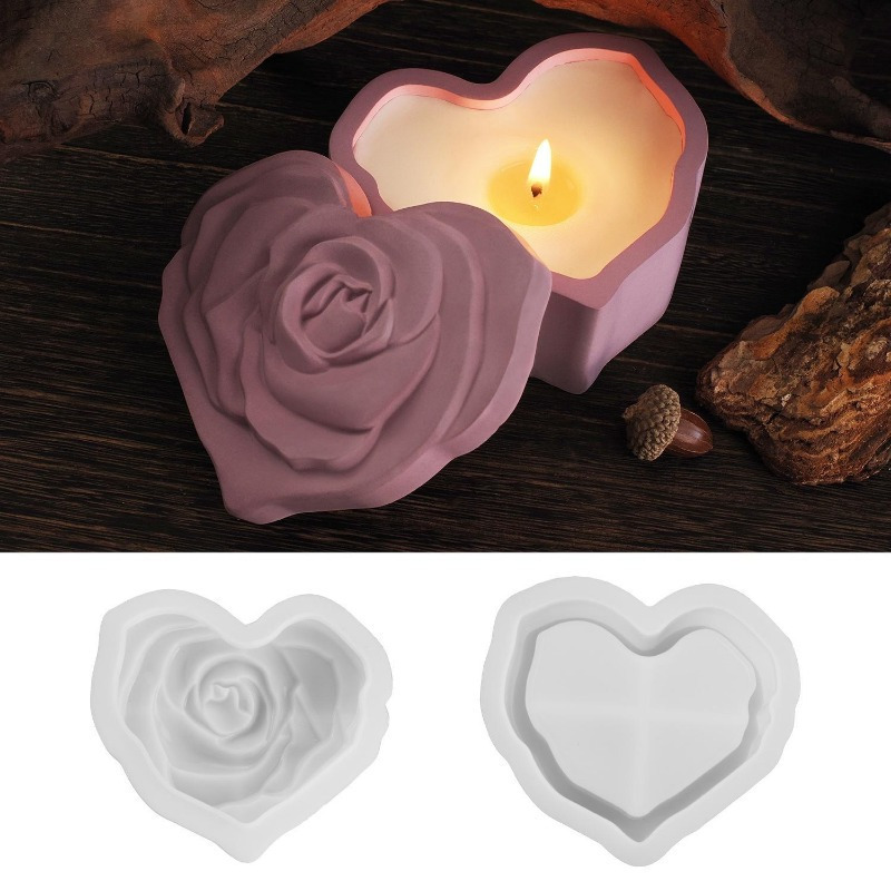 Candle Making Jars With Lids - Heart Shape Rose Silicone Mold With