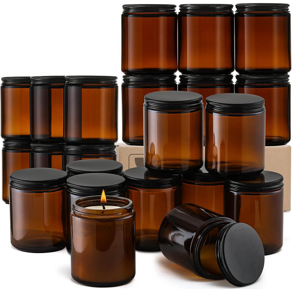 Candle Making Jars With Lids - 8oz Amber Glass Jars with Black