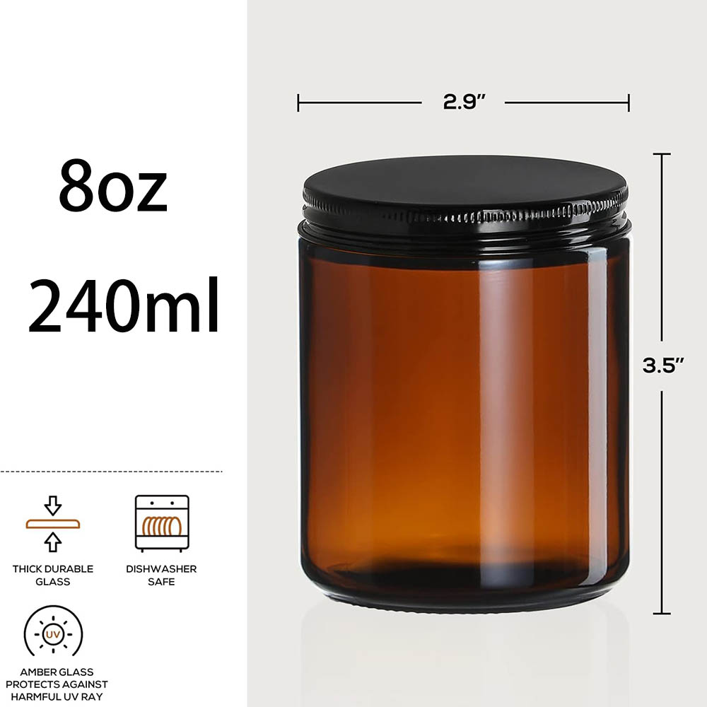 8oz Amber Glass Jars with Blac - огляд і ціна Candle Making Jars With Lids