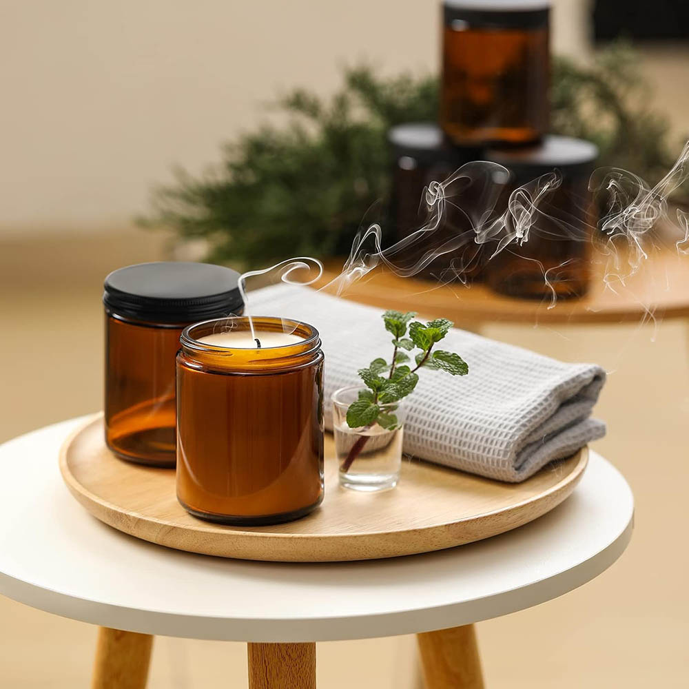 8oz Amber Glass Jars with Blac - огляд і ціна Candle Making Jars With Lids