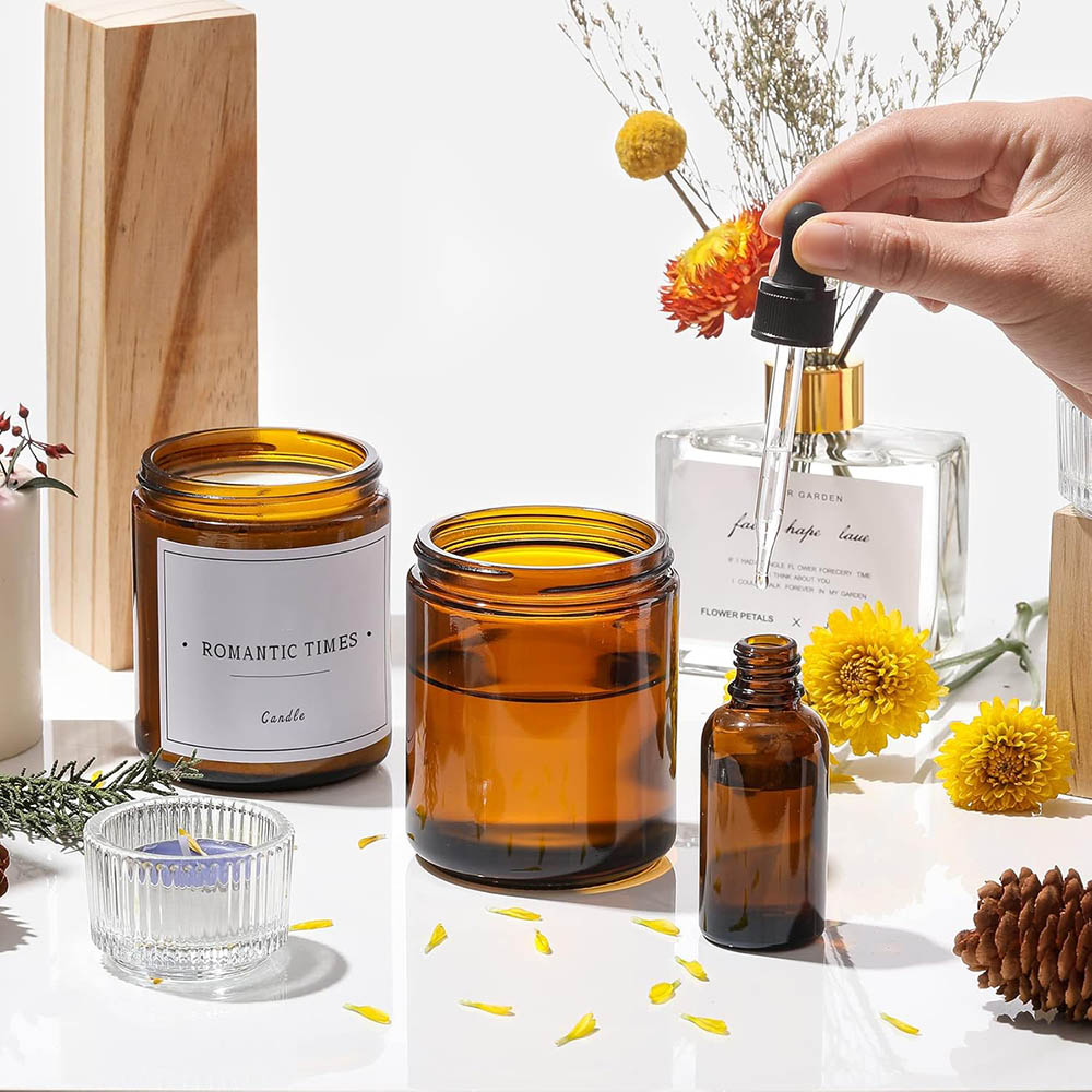 8oz Amber Glass Jars with Blac - огляд і ціна Candle Making Jars With Lids